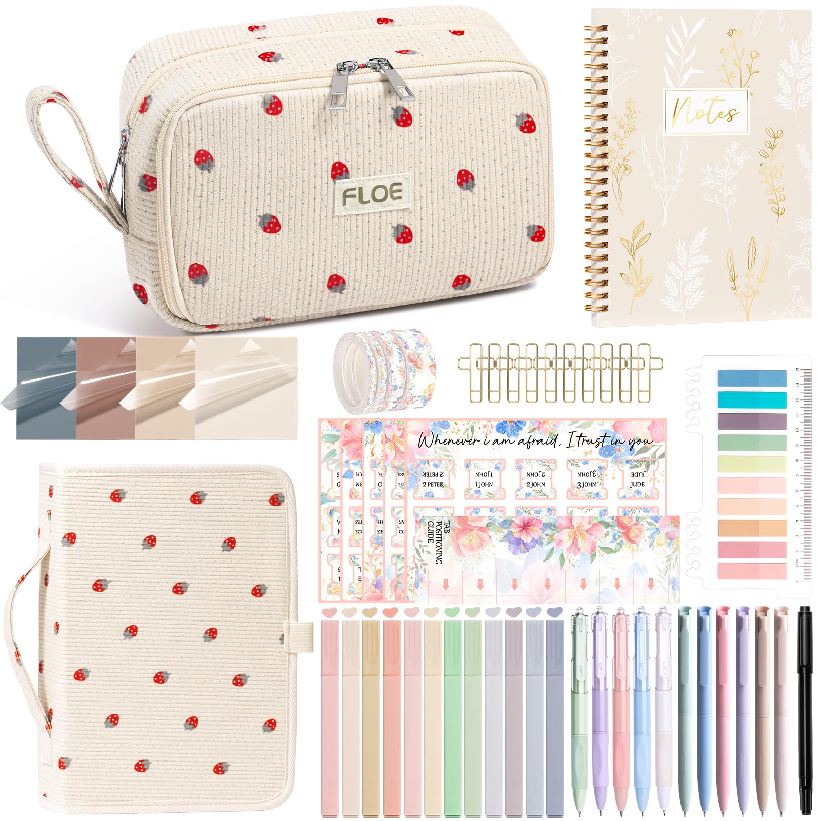 Bible Study Supplies Journaling Annotation Kit w/Bible Cover Case for Women