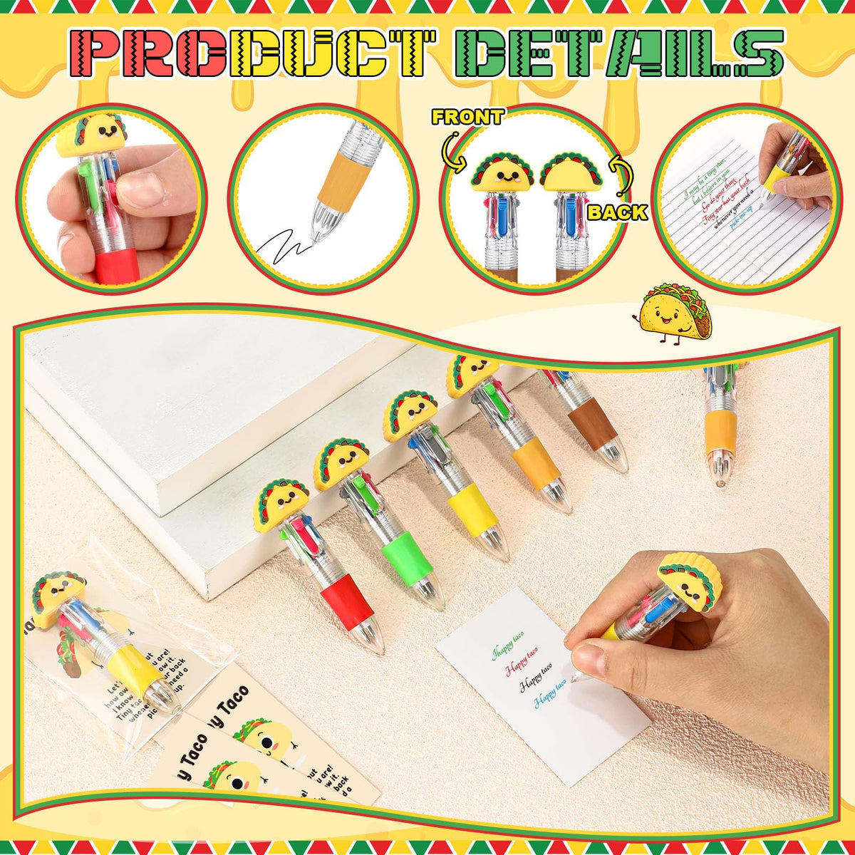 Sayglossy 36 Sets Taco Pens Bulk, 4-in-1 Taco Party Favor Pens with Cards