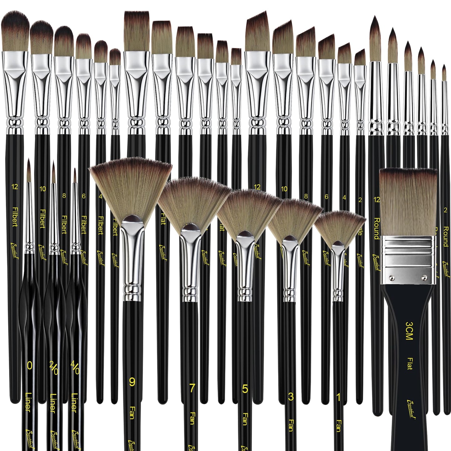 Bougimal 33 Pcs Paint Brush Set, No-Shedding Artist Paint Brushes