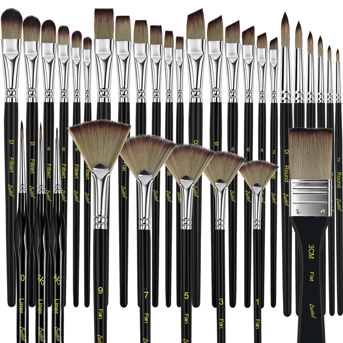 Bougimal 33 Pcs Paint Brush Set, No-Shedding Artist Paint Brushes