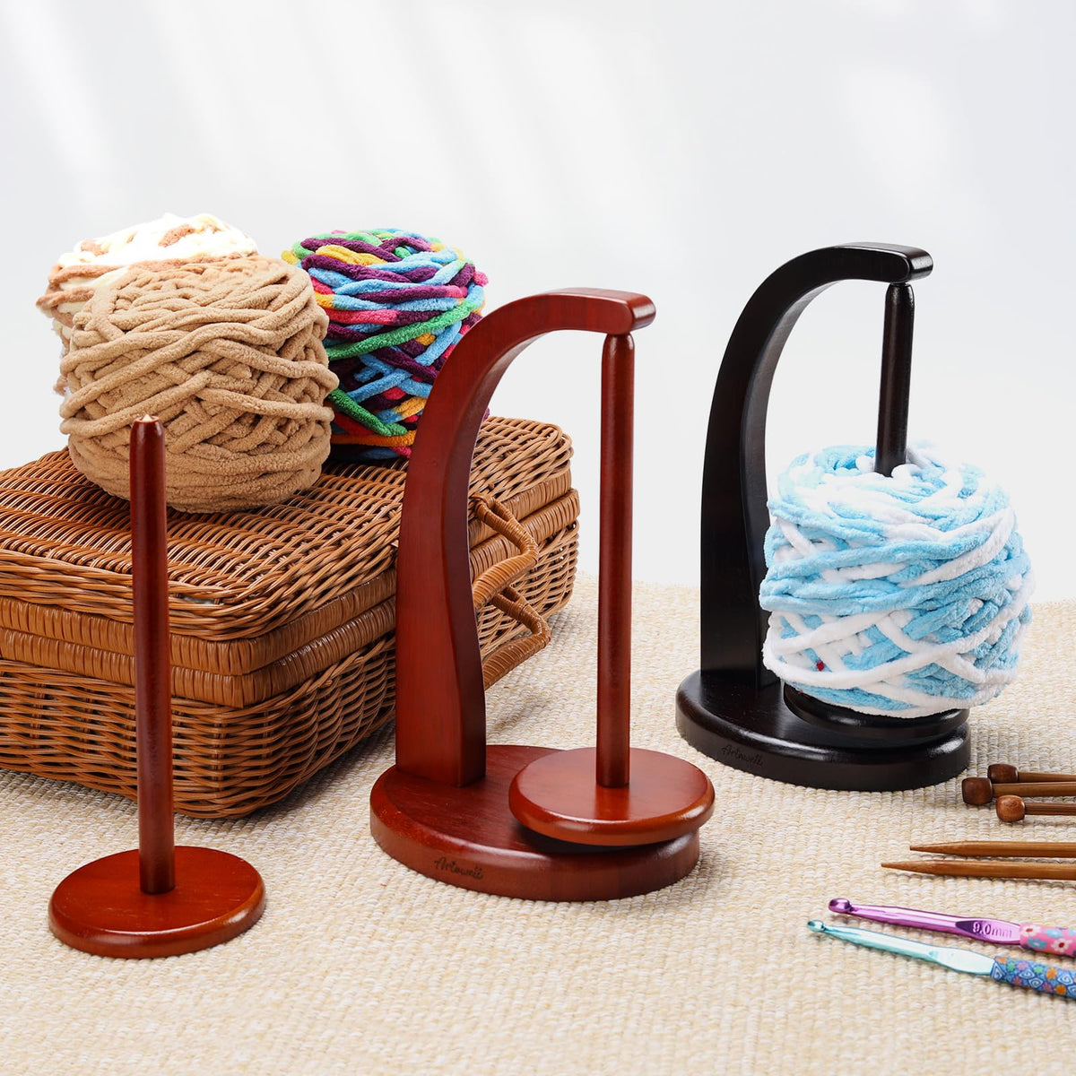 Yarn Holder for Crocheting with Magnetic Yarn spinner-Warm Brown-Standard