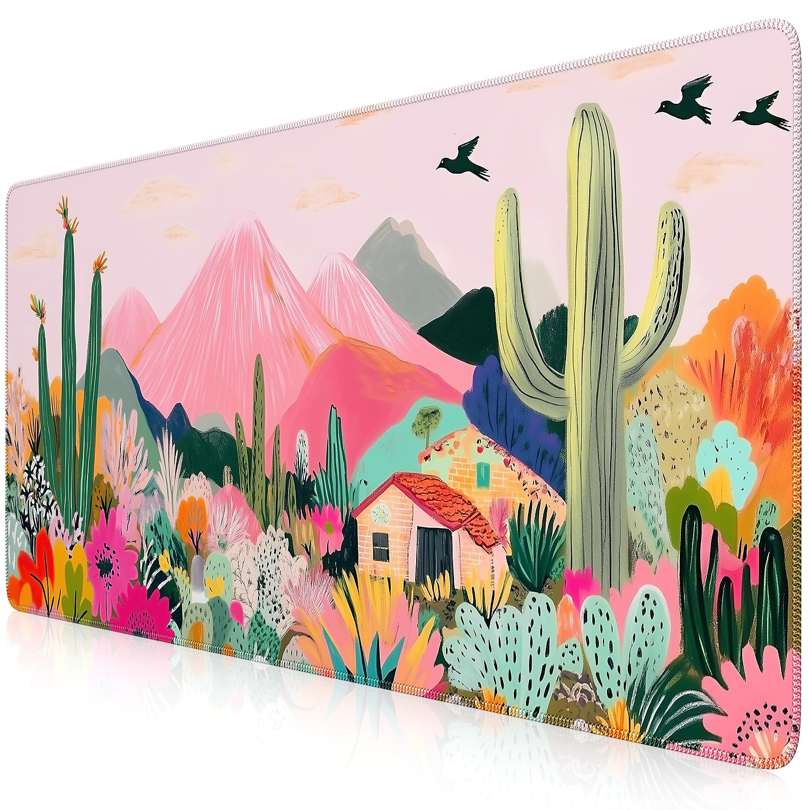 iCasso Desk Mat,Cute Mouse Pad for Desk,35"x16",Home Office, Cactus