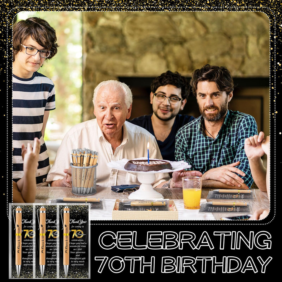 Sayglossy 25 Sets 70th Birthday Party Favors with Pens Andthank You Cards