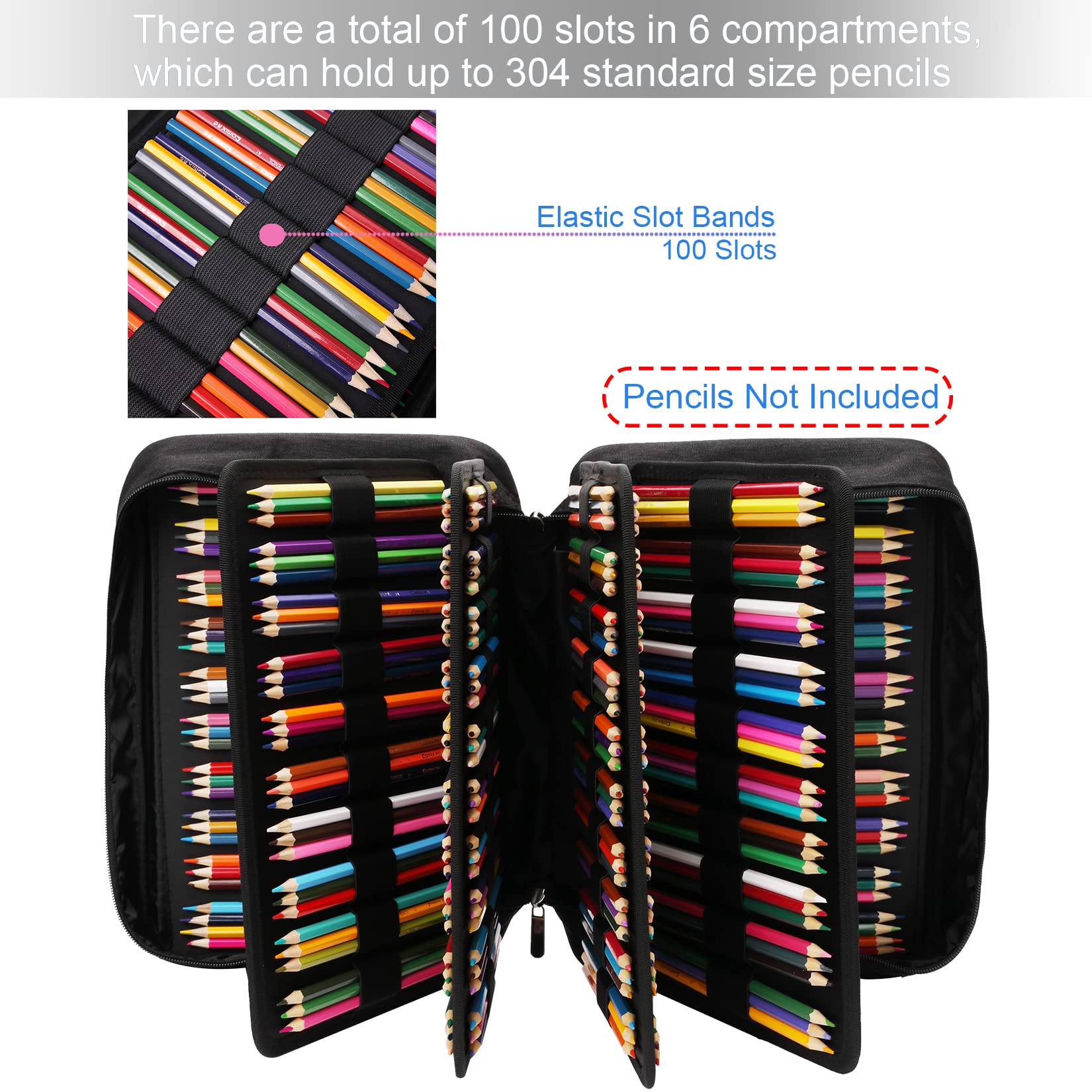 AYVANBER Big Capacity Colored Pencil Case Organizer 304 Slots Pen Holder Waterproof Storage Pouch