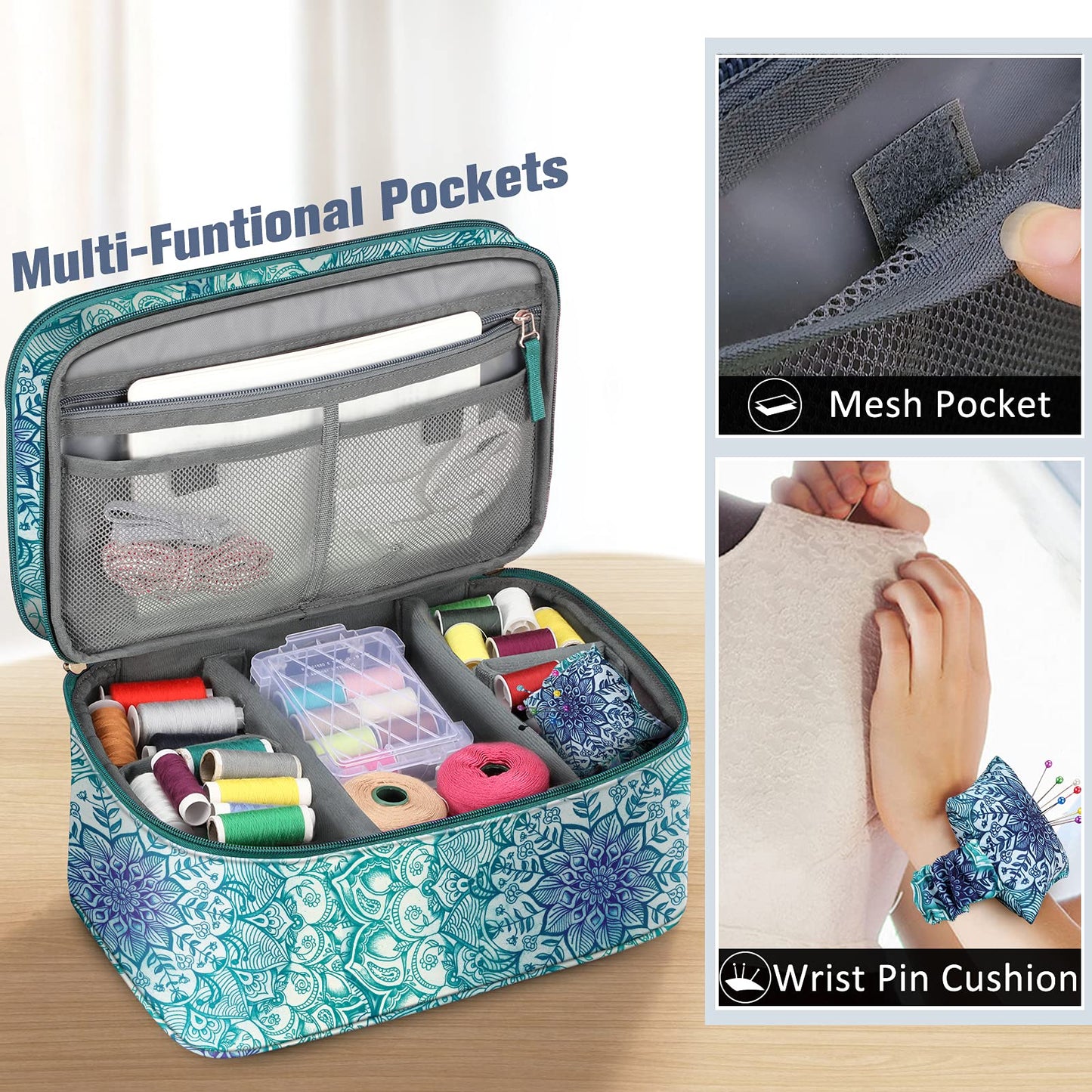 FINPAC Double-Layer Sewing Accessories Storage and Organizer Case Bag