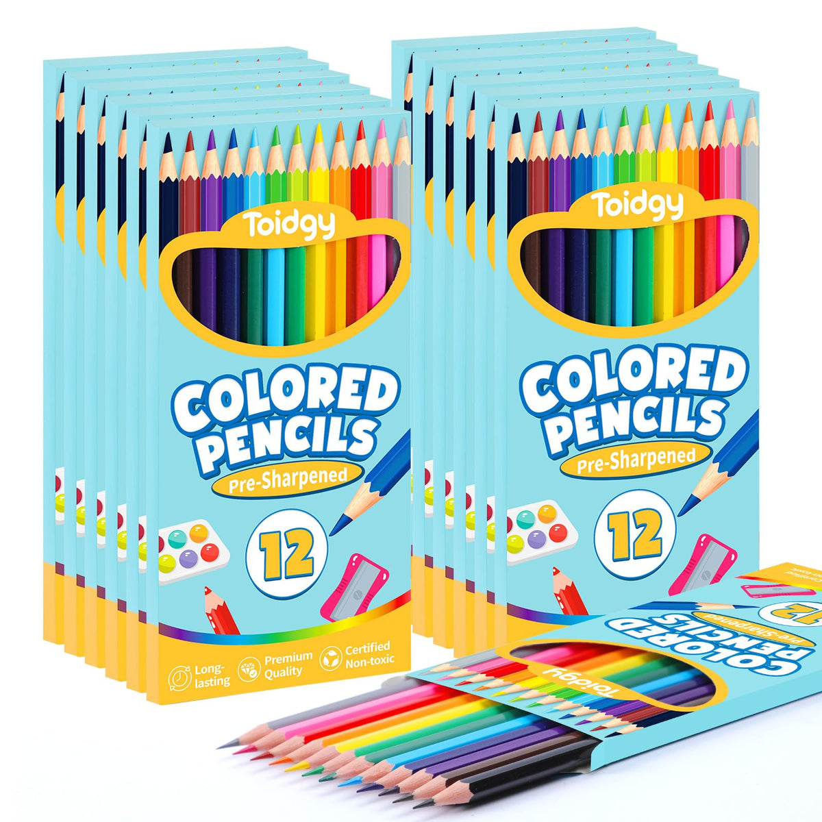 144 Count Colored Pencils for Kids, 12 Packs Colored Pencils Bulk 12 Colors