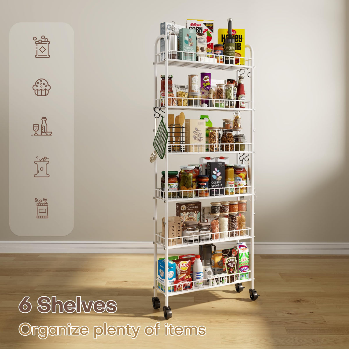 Qiaoxuan 6 Tier Slim Rolling Storage Cart with Wheels, Metal Mobile Shelving Unit Organizer Utility