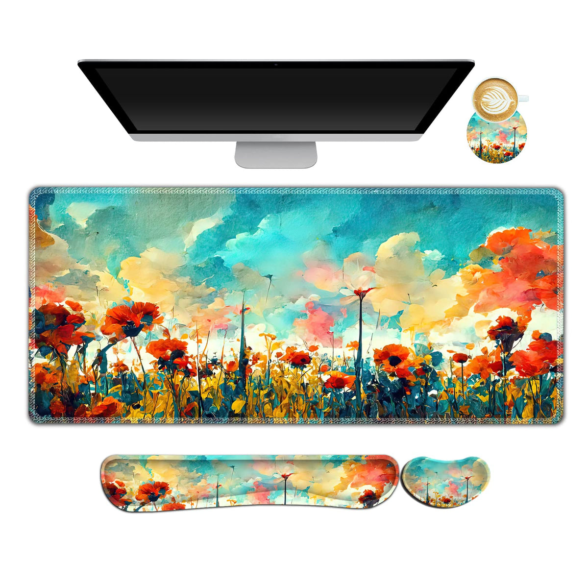 ARTSO Gaming Mouse Pad Wrist Support Set, XXL Large Desk Mat Mousepad + Keyboard Wrist Support+
