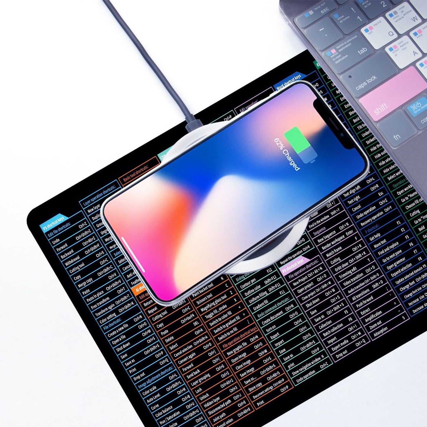 Quick Key XXL Mouse Pad with AI PS Shortcut, Desk Mat with Stitched Edge