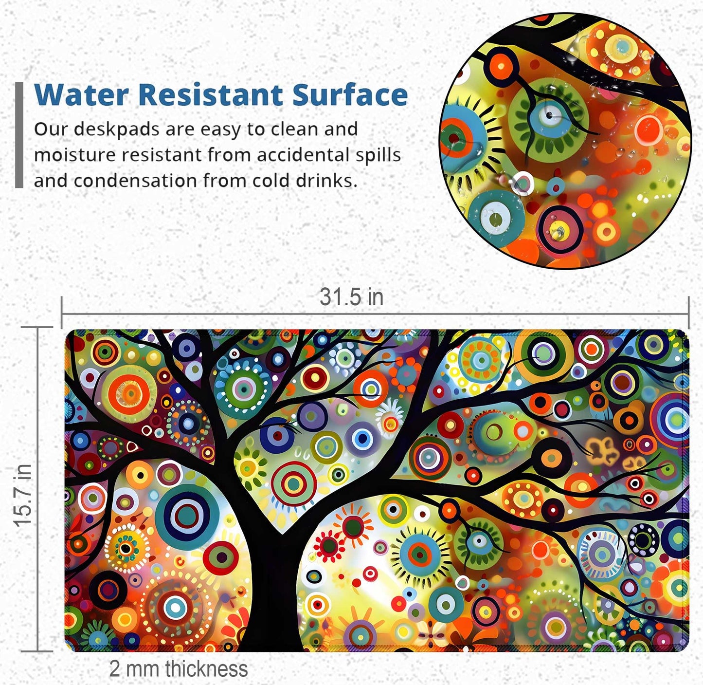 Extra Large Gaming Mouse Pad, Abstract Tree of Life Art Extended Desk Mat, Non-Slip Rubber Base