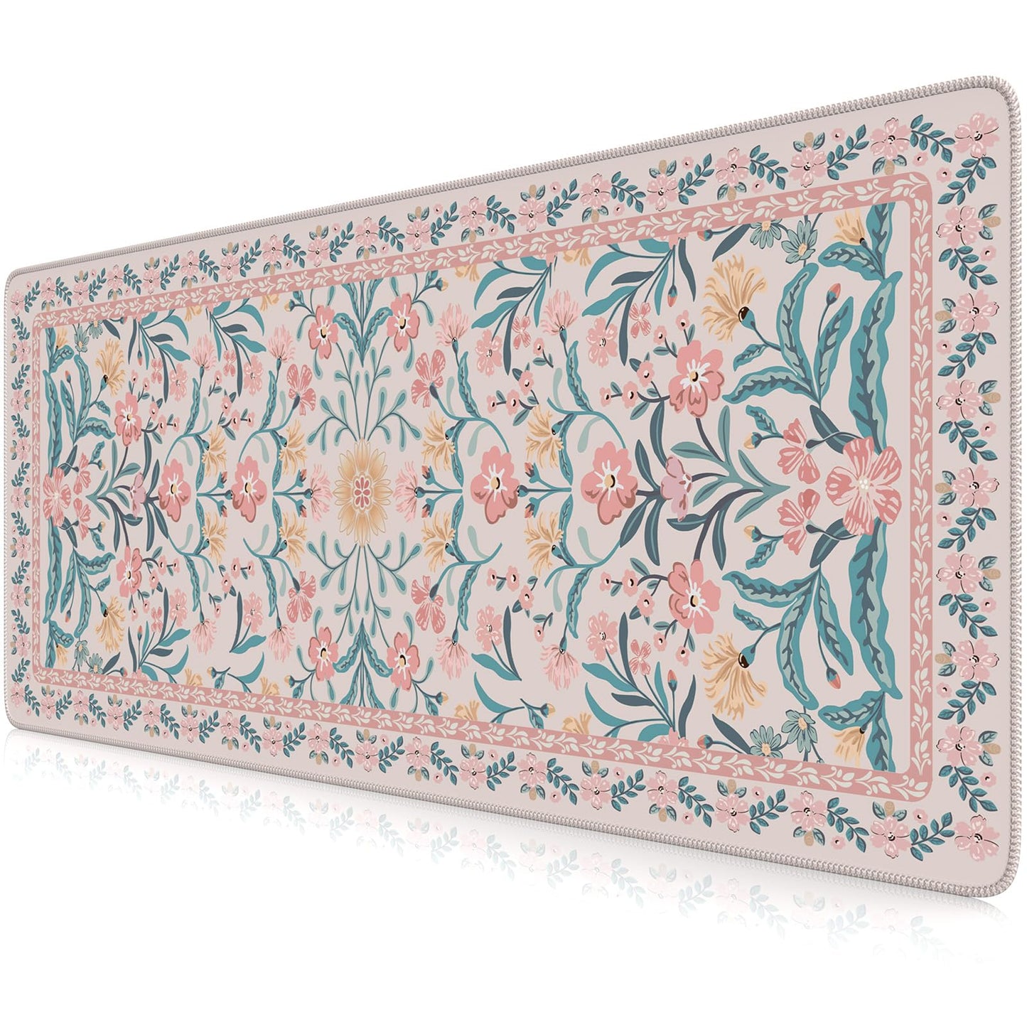 iCasso Aesthetic Desk Mat,31.5x11.8in Mouse Pads, Pink Floral