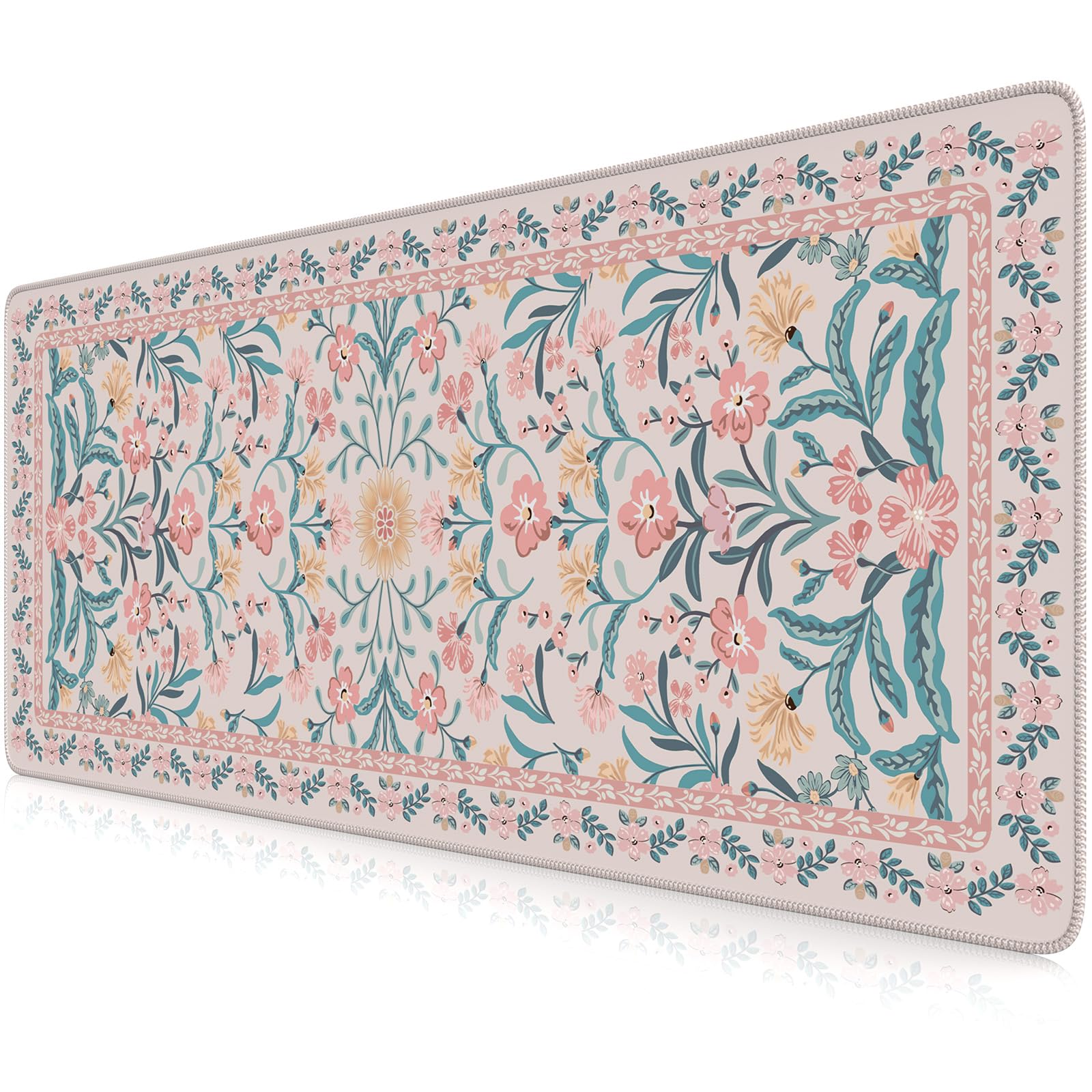 iCasso Aesthetic Desk Mat,31.5x11.8in Mouse Pads, Pink Floral