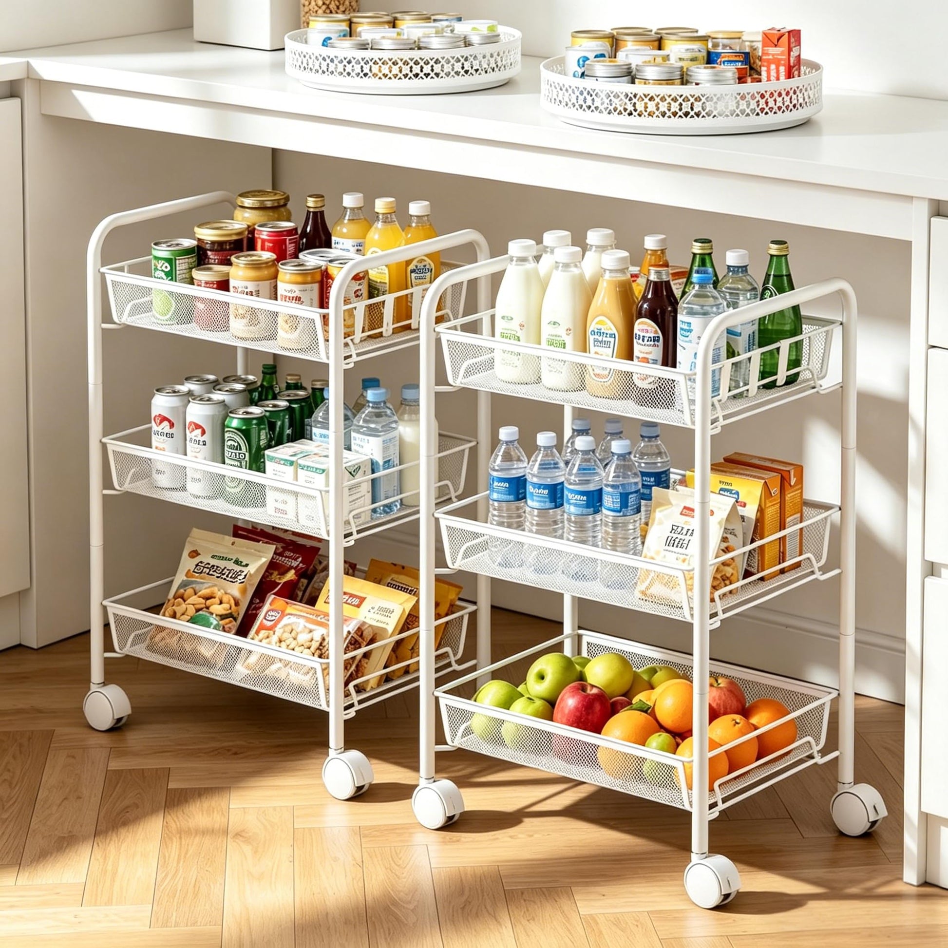3-Tier Mesh Rolling Cart - 24.8" H Fits Under Desk Metal Cart with Wheel