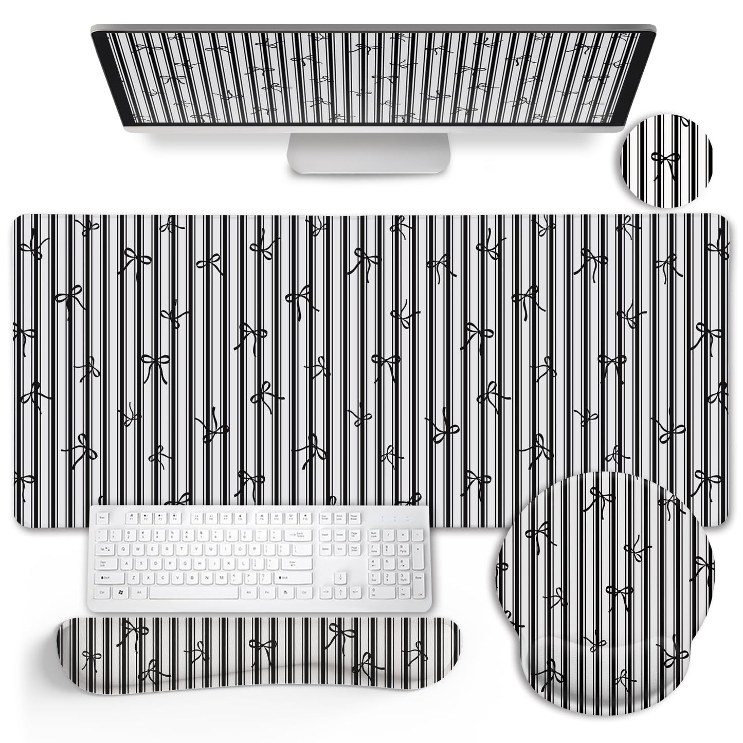 LIMKRIAN Black Striped Ergonomic Large Desk Mat Set with Wrist Rest