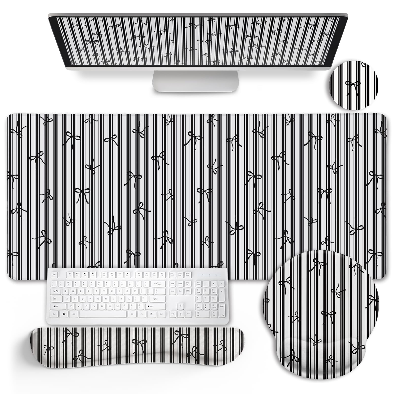 LIMKRIAN Black Striped Ergonomic Large Desk Mat Set with Wrist Rest