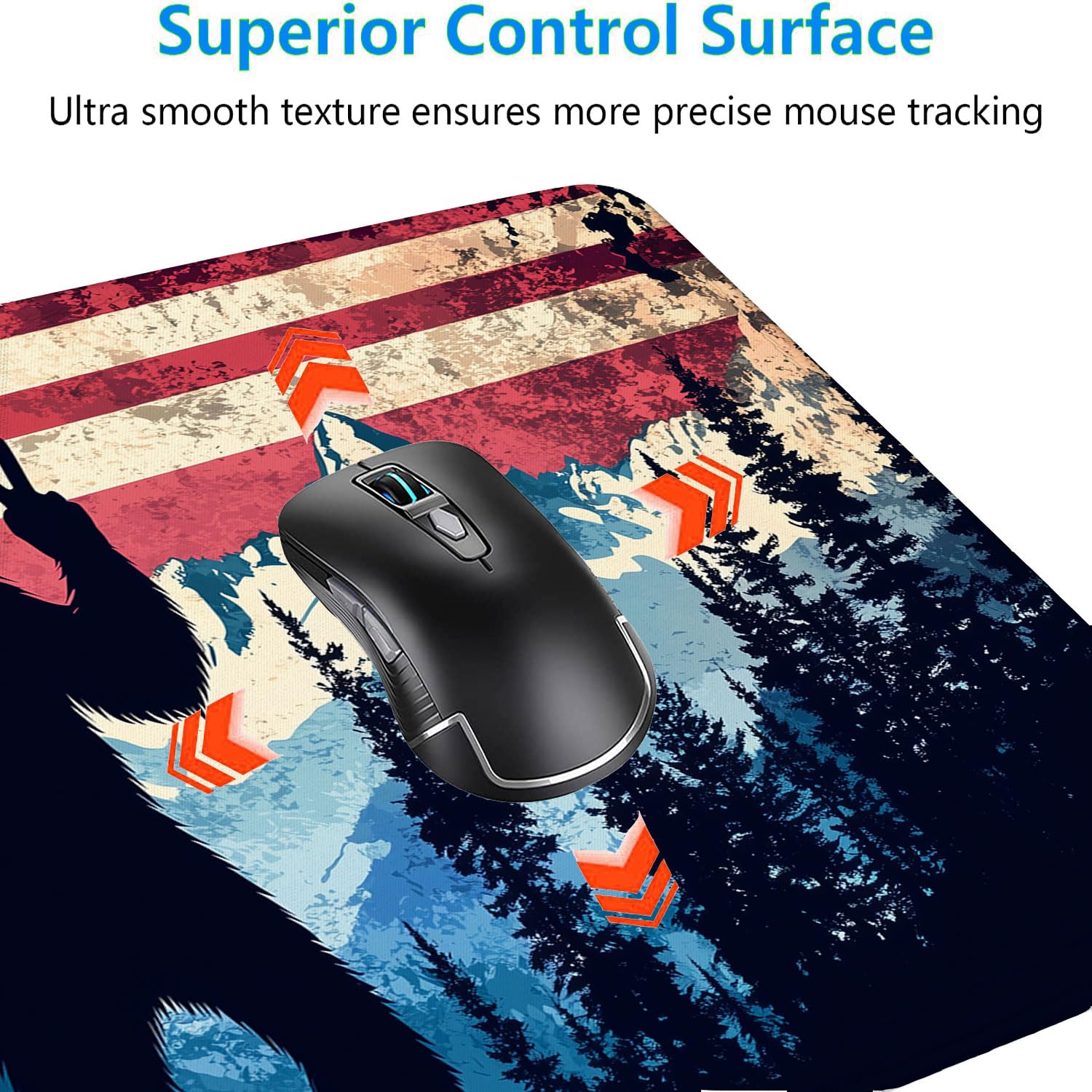 American Flag Bigfoot Desk Mat Gaming Mouse Pad Forest Mountain Extended Gaming Mouse Pad Mat with