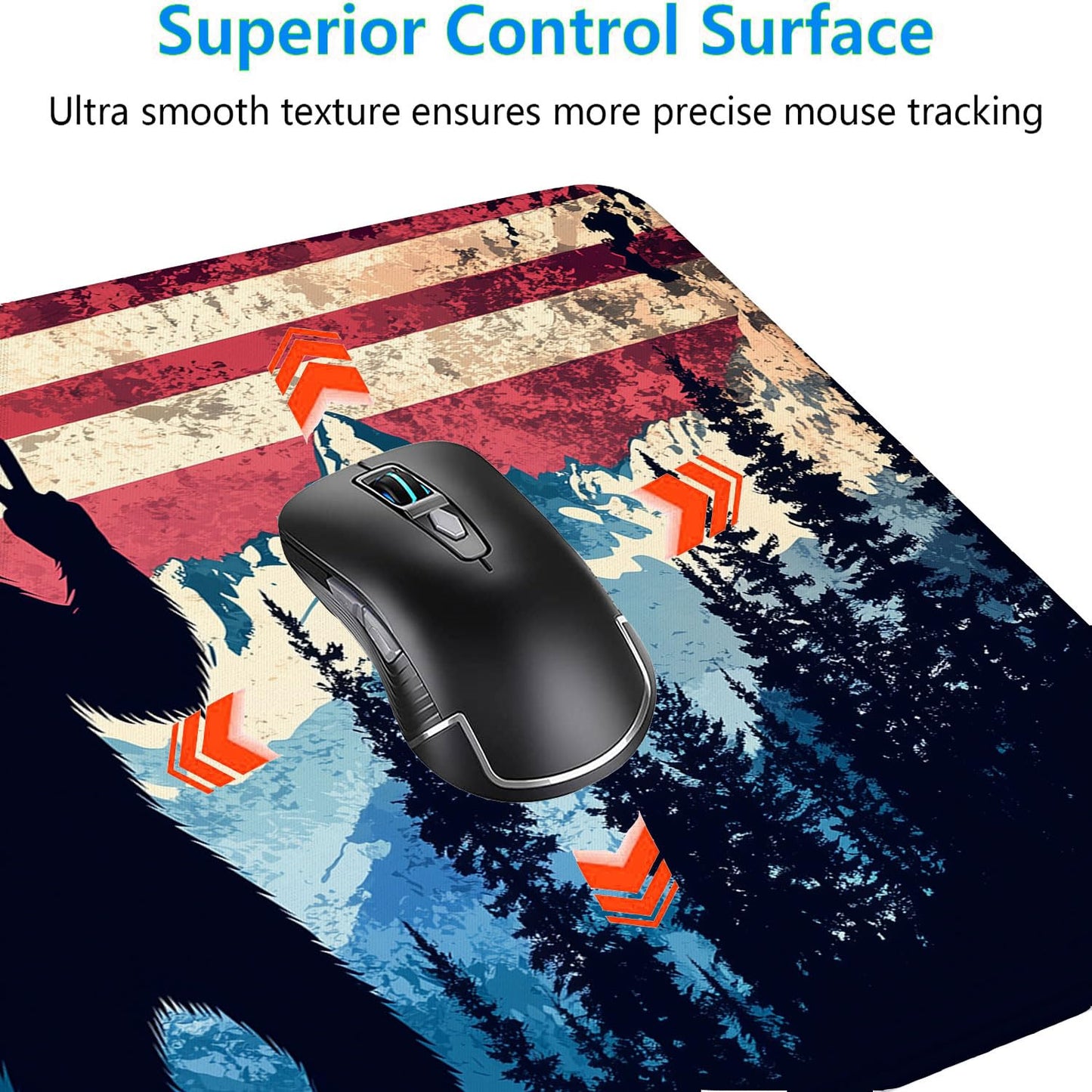 American Flag Bigfoot Desk Mat Forest Mountain Extended Gaming Mouse Pad Mat with Stitched Edge