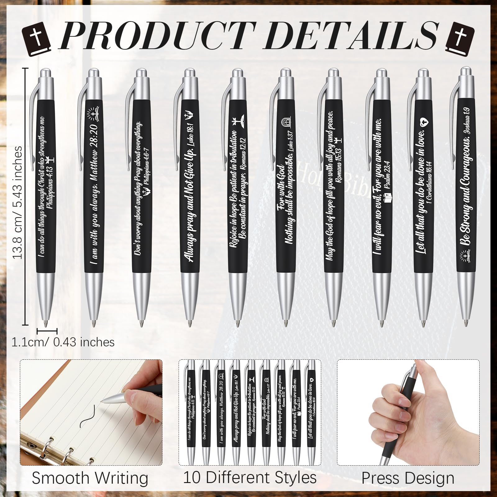 Yeaqee 100 Pcs Motivational Pens, Black, Biblical