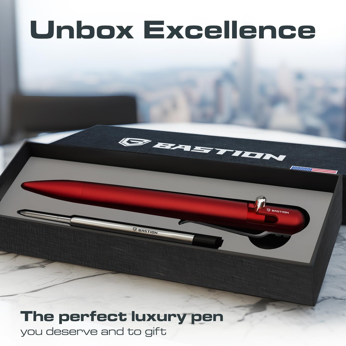 BASTION Bolt Action Pen, Aluminum Red, Premium Metal Writing Pen, EDC