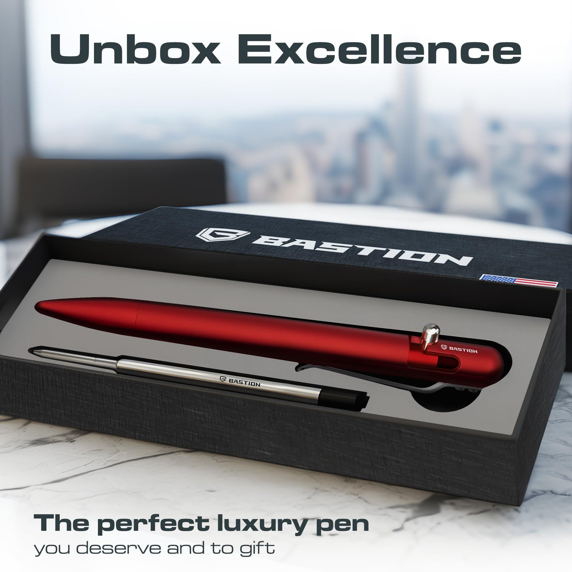 BASTION Bolt Action Pen, Aluminum Red, Premium Metal Writing Pen, EDC