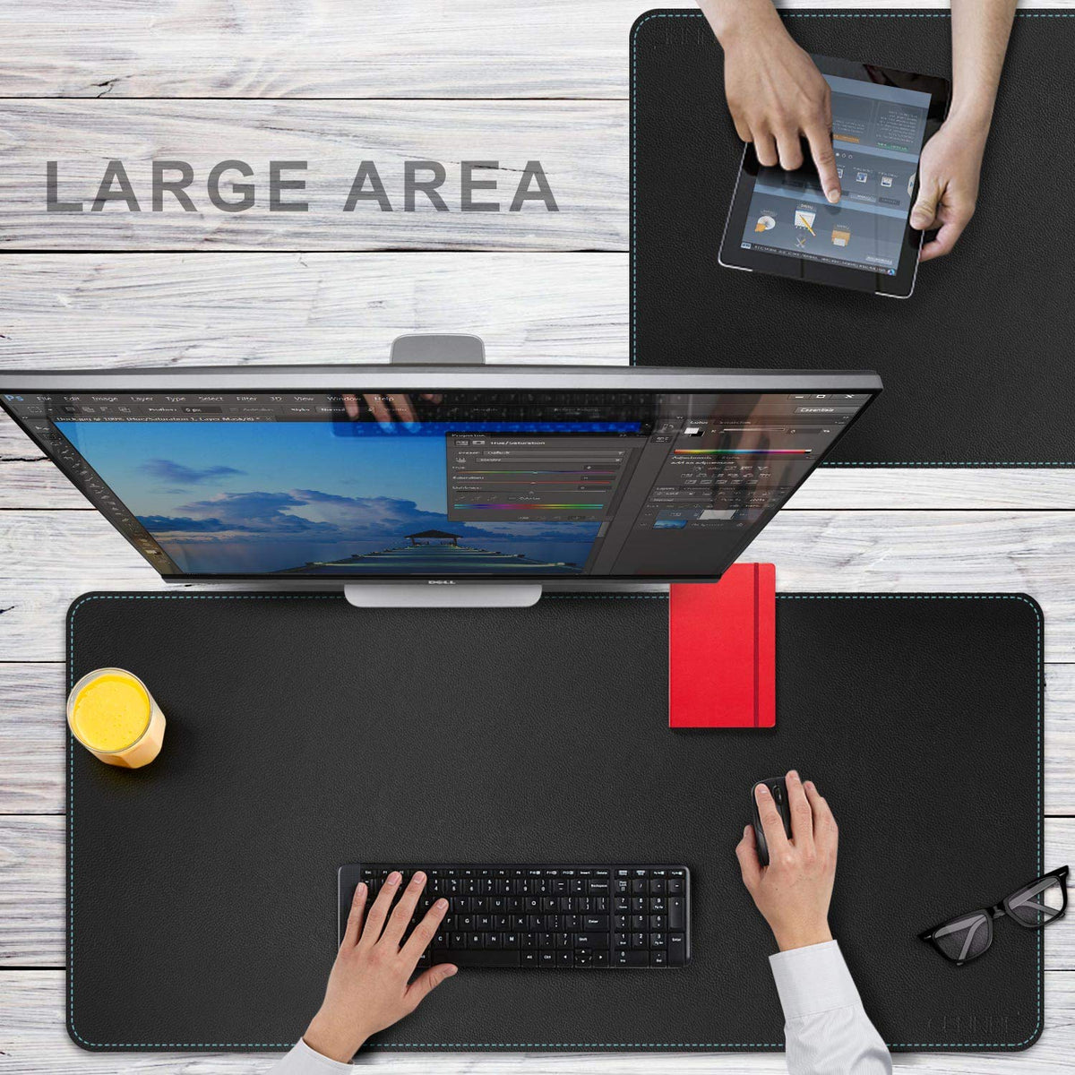 CENNBIE Leather Desk mat Protecter 47.2X19.6in Super Large(Black)