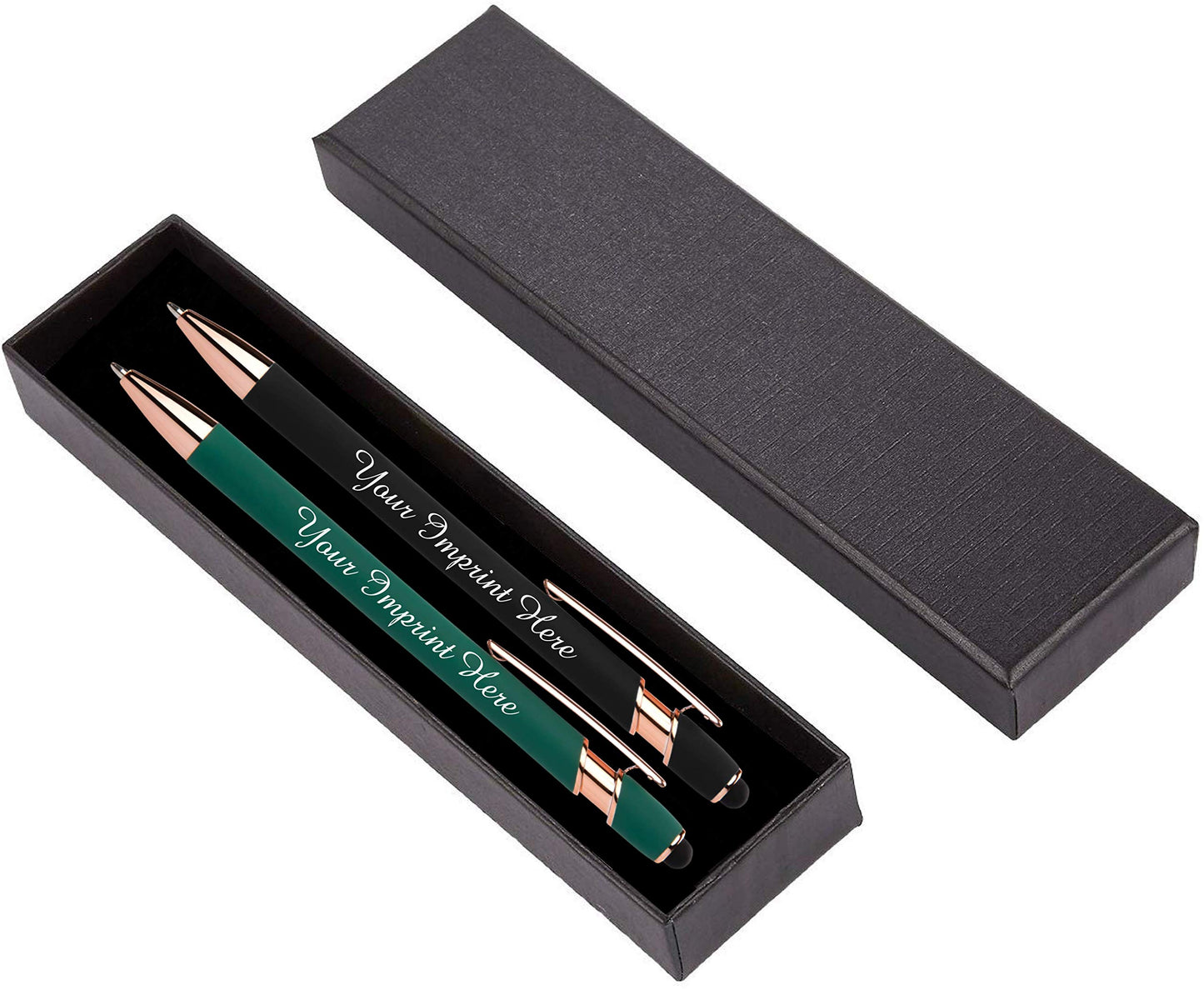 ExpressDesigns™ - Personalized Pens Gift Set - 2 Pack of Rose Gold Soft Touch Metal Pens w/gift box