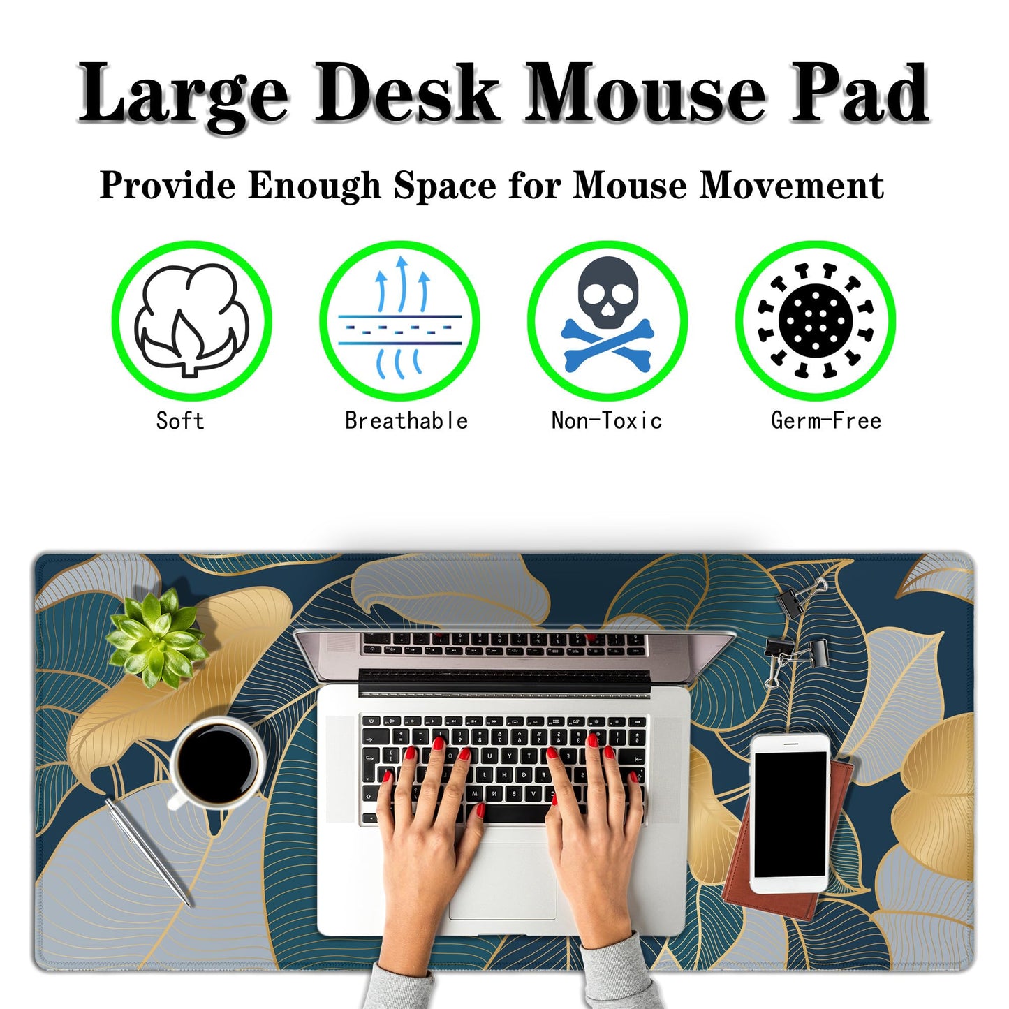 Samgula Mouse Pad for Women Gold Blue Desktop Pad Gaming Mouse Pads Large Mousepad Office Pad