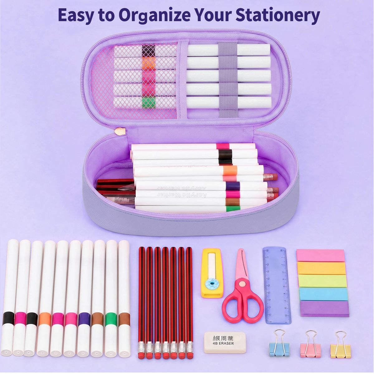 Cute Purple Pencil Case for Girls, Large Capacity Kawaii Pencil Pouch