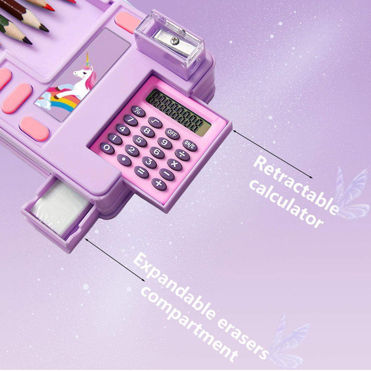 Pop Up Multifunction Pencil Case, Cute Cartoon Pen Box Organizer Stationery with Calculators
