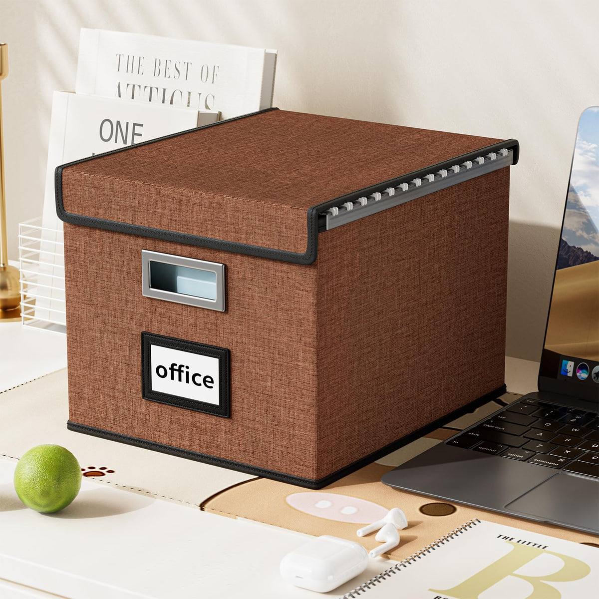 Huolewa Upgrade Portable File Organizer Box with Lid,Large Linen Hanging Office Document Storage