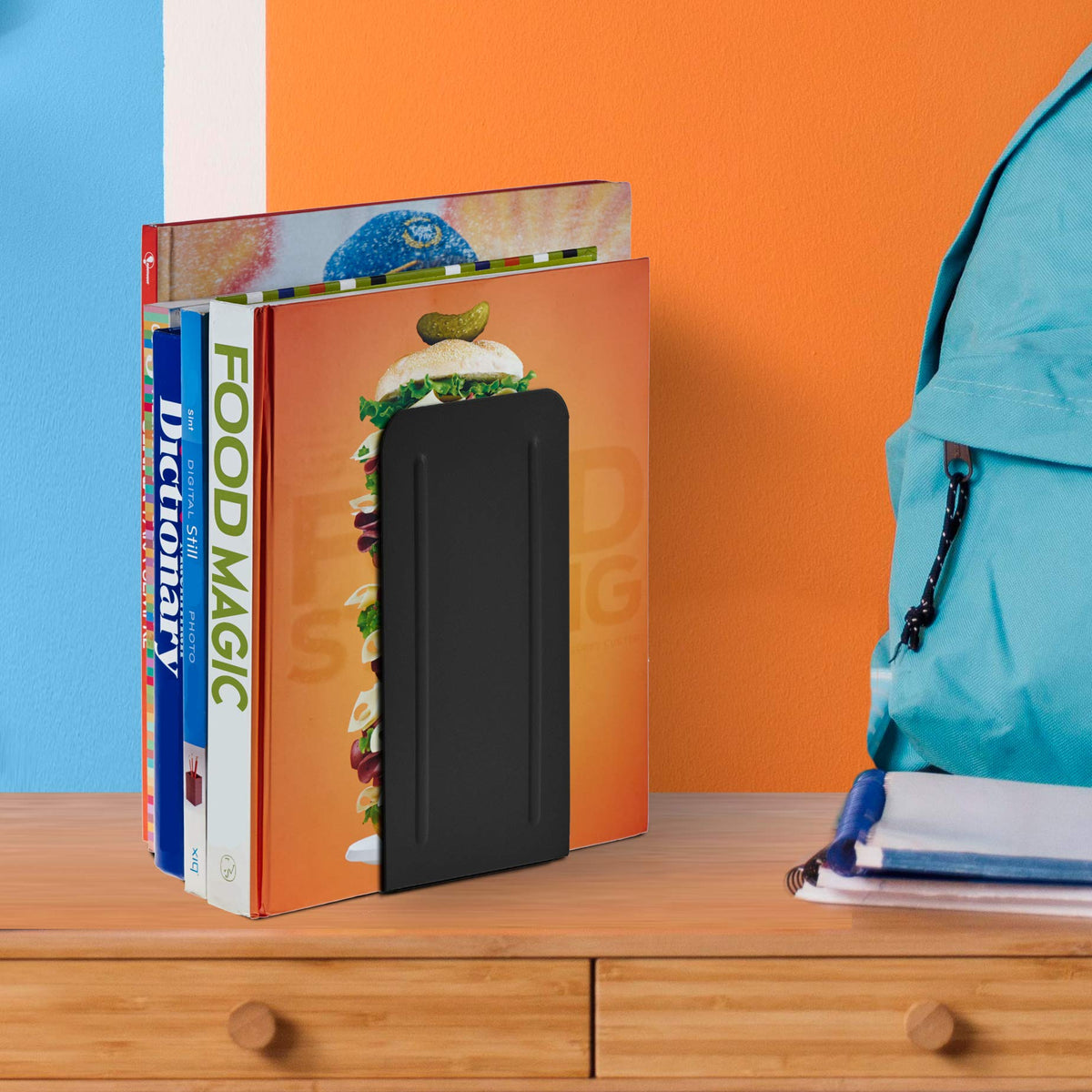 Acrimet Bookends for Shelves, Heavy Duty Steel Metal Book Ends, Non-Skid Book Stopper, Book Storage