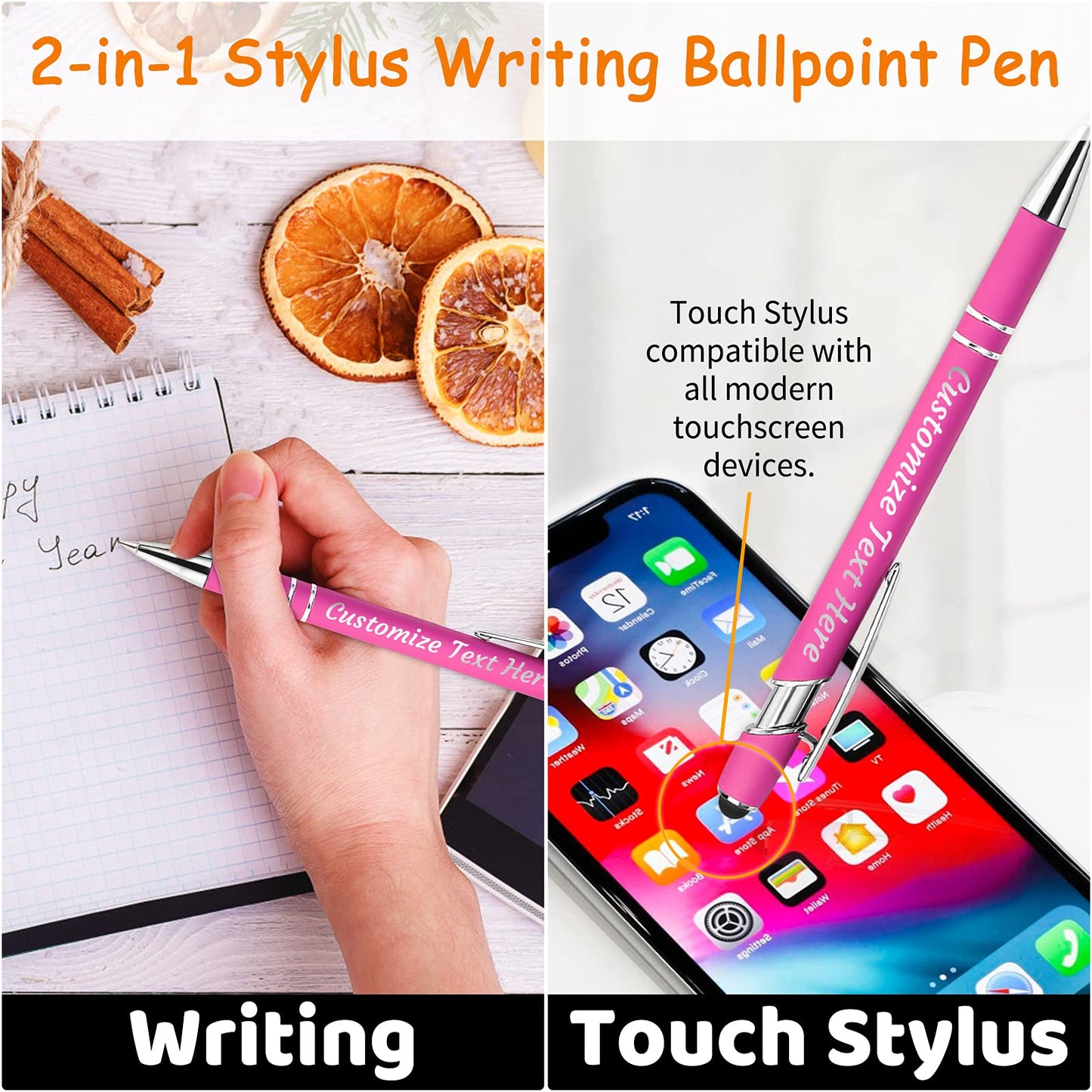 YanNanKe 24 PCS Custom Pens Personalized Bulk, Customized Engraving Ballpoint Pens with Stylus Name