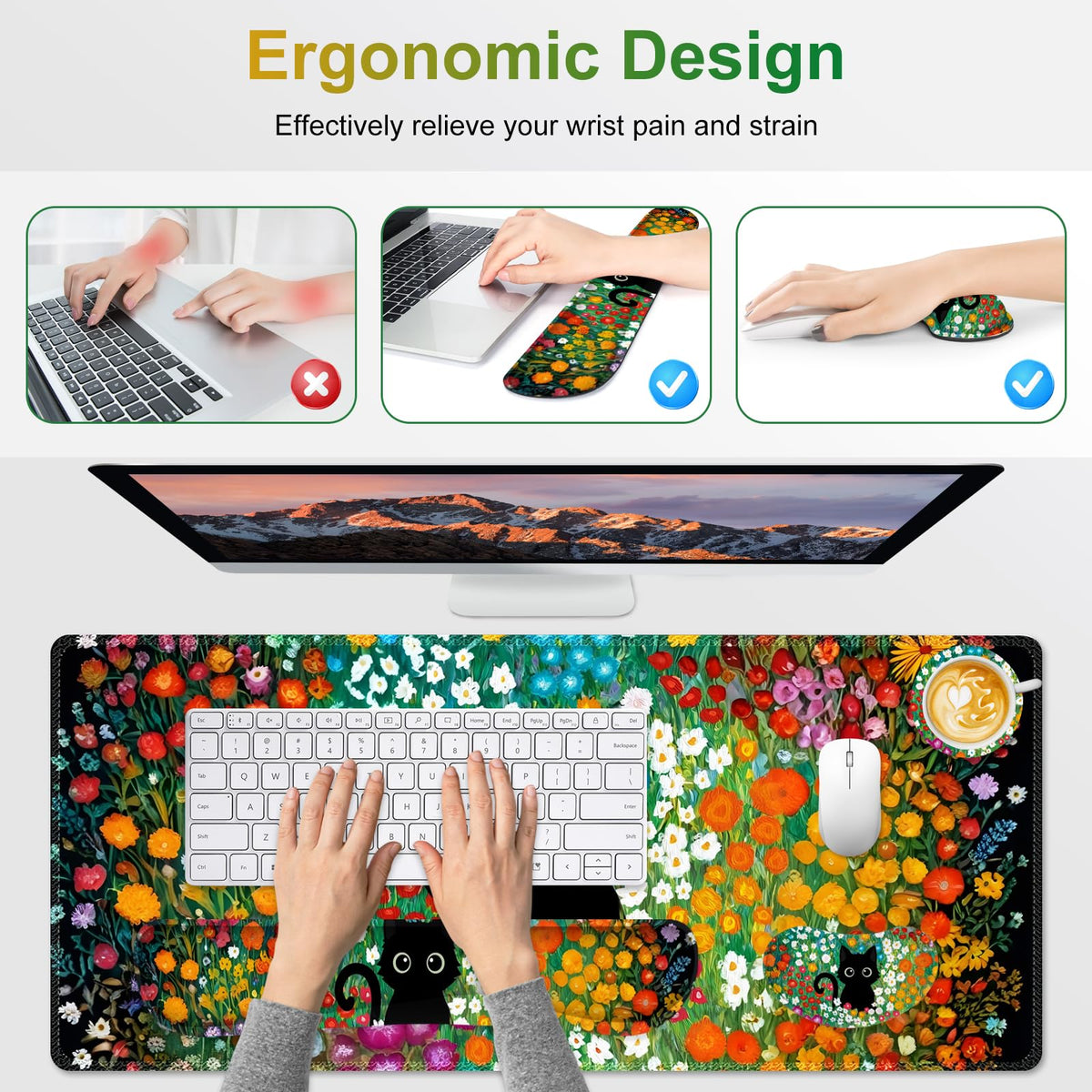 NXZGO Large Gaming Mouse Pad Set, 4 in1 Ergonomics Keyboard Desk Mat w/Memory Foam Wrist Rest