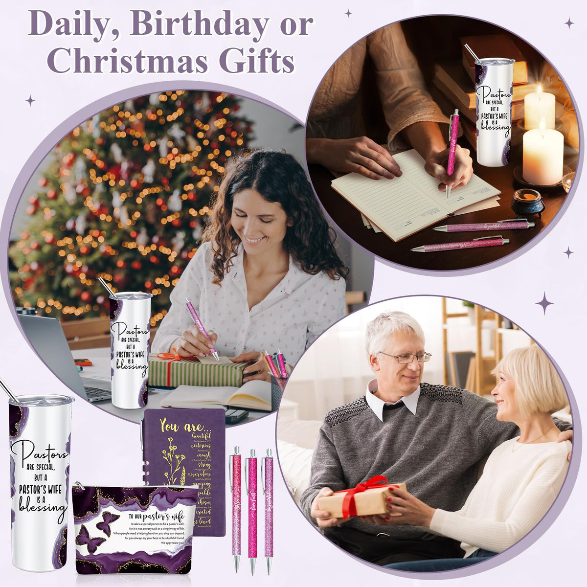 Watersay 6 Pcs Pastor's Wife Appreciation Gifts 20oz Marble Tumbler, Purple