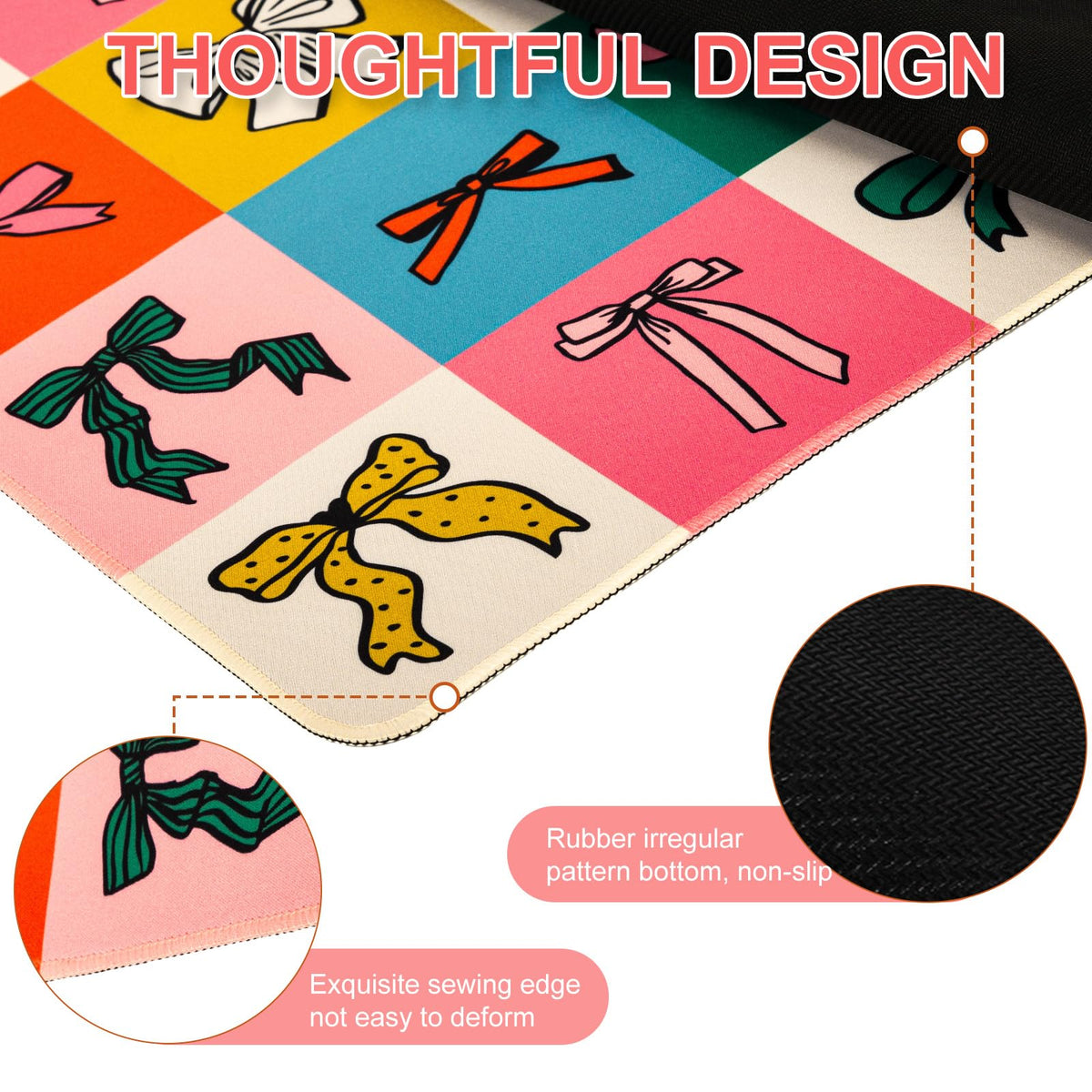 L-SPOUTTO Cute Bow Desk Mat for Keyboard and Mouse,Girly XL Large Mouse Pad