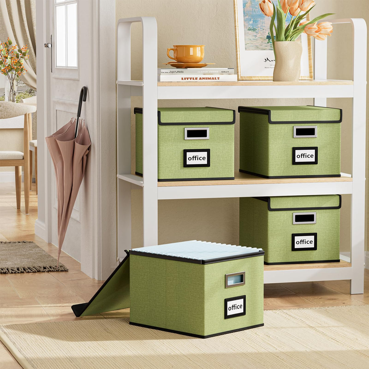 Huolewa File Organizer Box with Lids, Collapsible File Folder Organizer