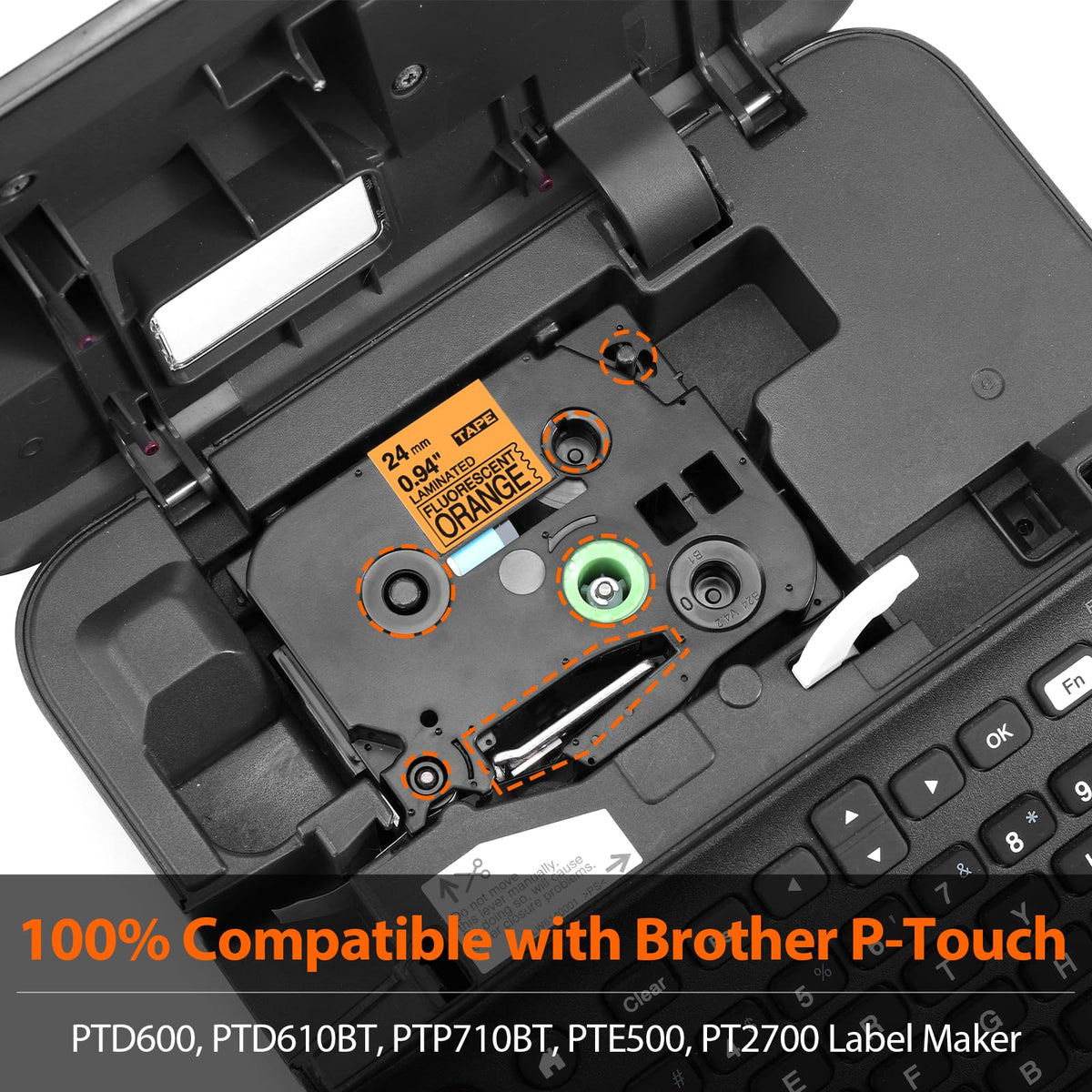 24mm 1" Black on Orange Label Tape Compatible with Brother P-Touch TZe-B51