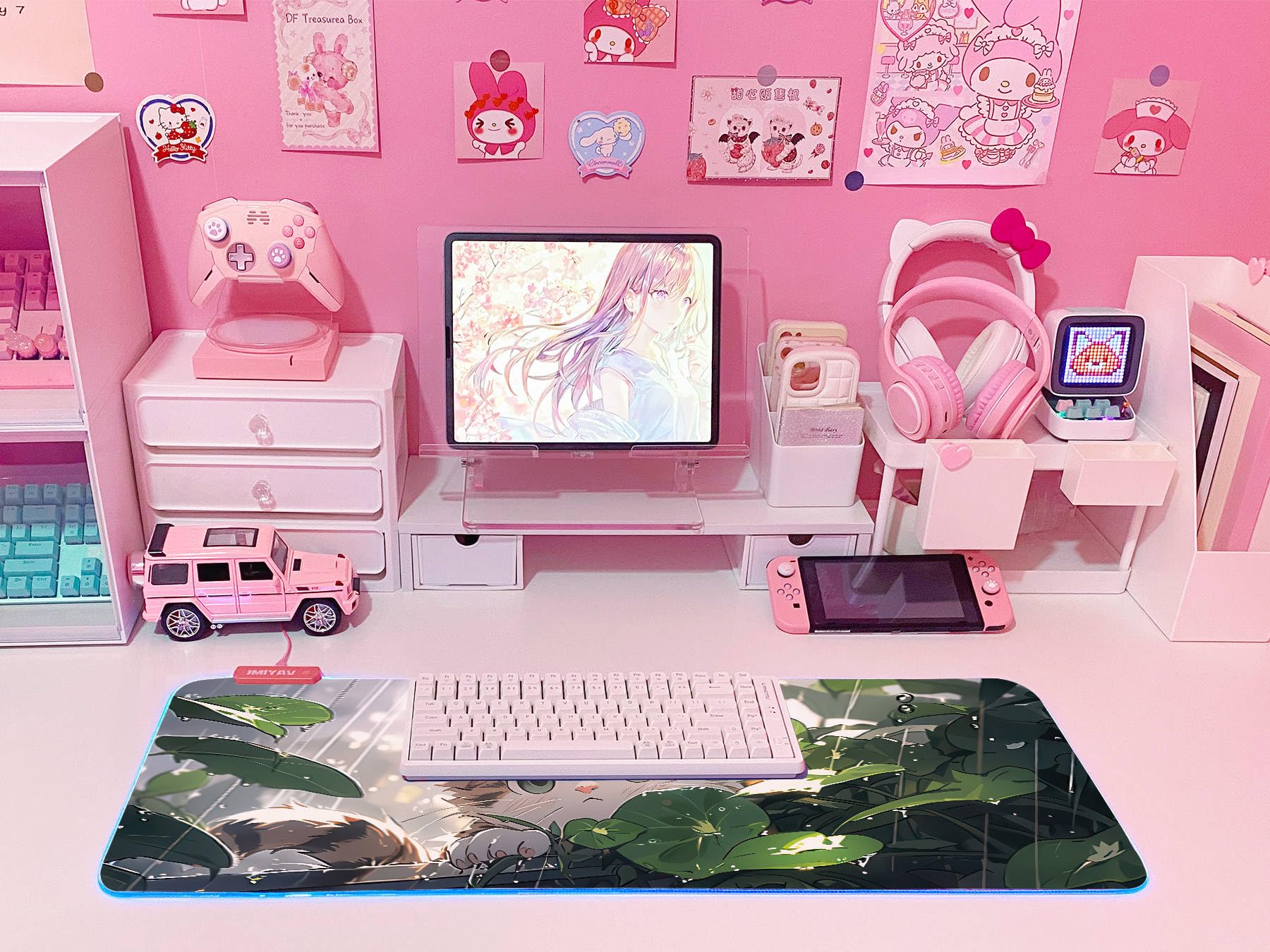 JMIYAV Pink RGB Gaming Mouse Pad 31.5x12 Inch PC XL Large Extended Glowing Led Light Up Desk Pad