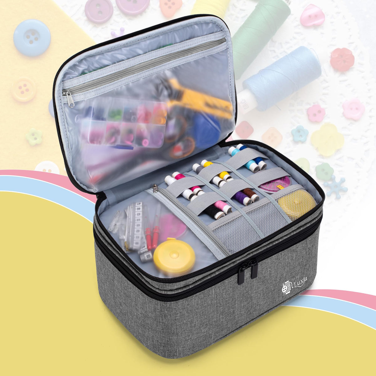 Luxja Double-Layer Large Sewing Organizer, Gray