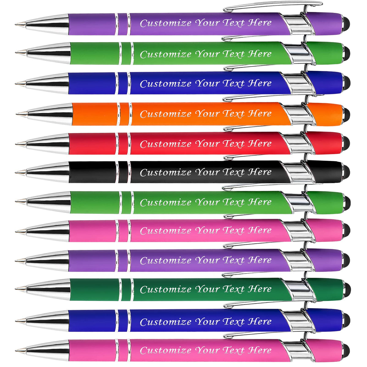 12PCS Personalized Pens with Stylus Tip, Custom Engraving Pens, Soft Touch Ballpoint Pen, Printed