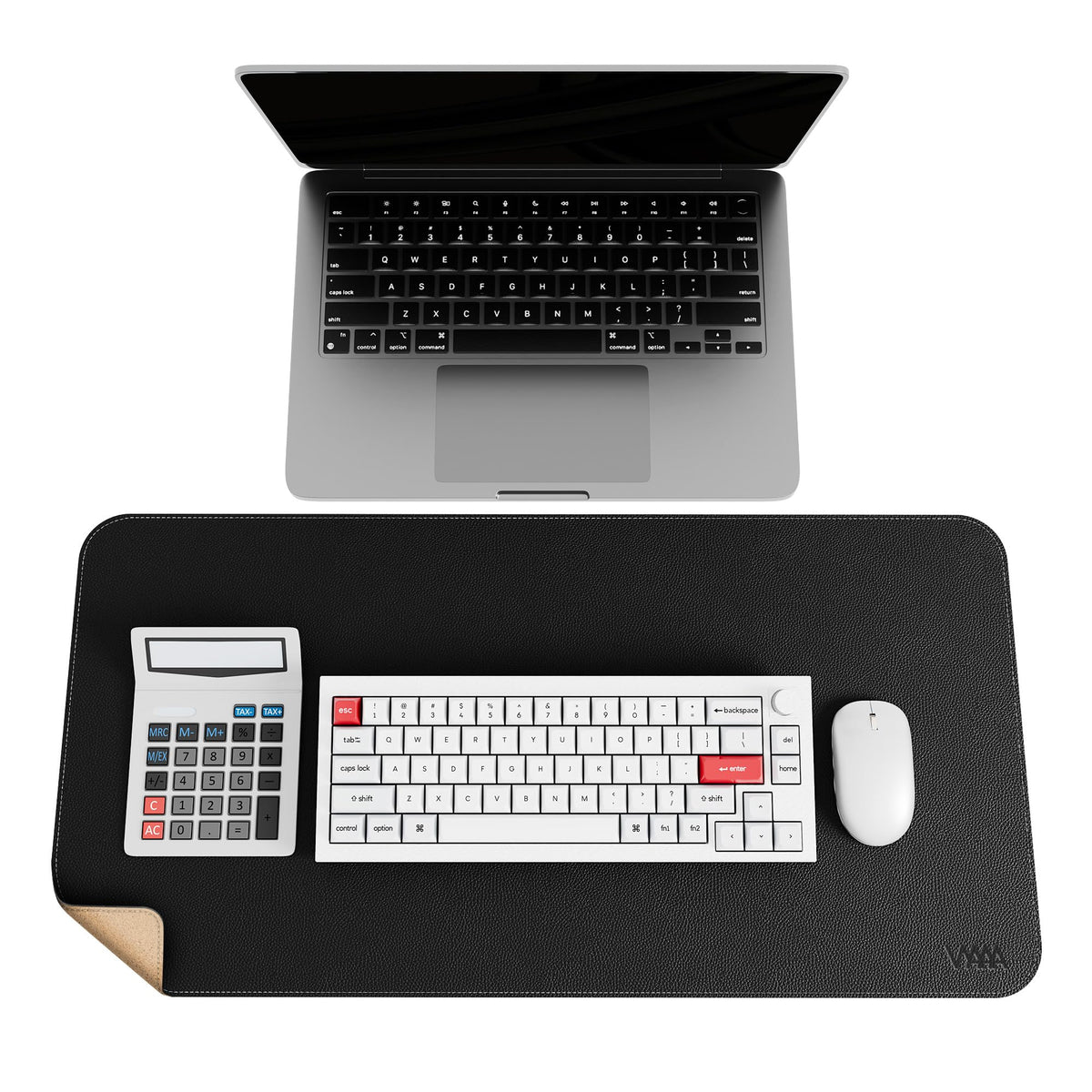 Vyaaa 40" x 16" PU Leather & Cork Desk Mat, Dual Sided Desk Pad Protector