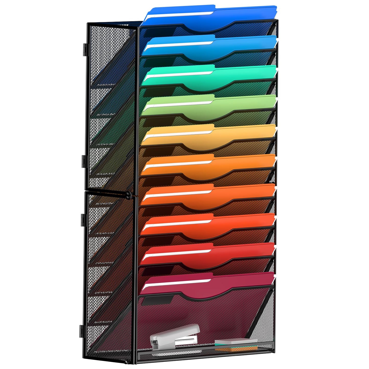 MINDEPOT 11 Tier Wall File Holder Hanging Wall Mount Paper File Organizer for Mails Folders