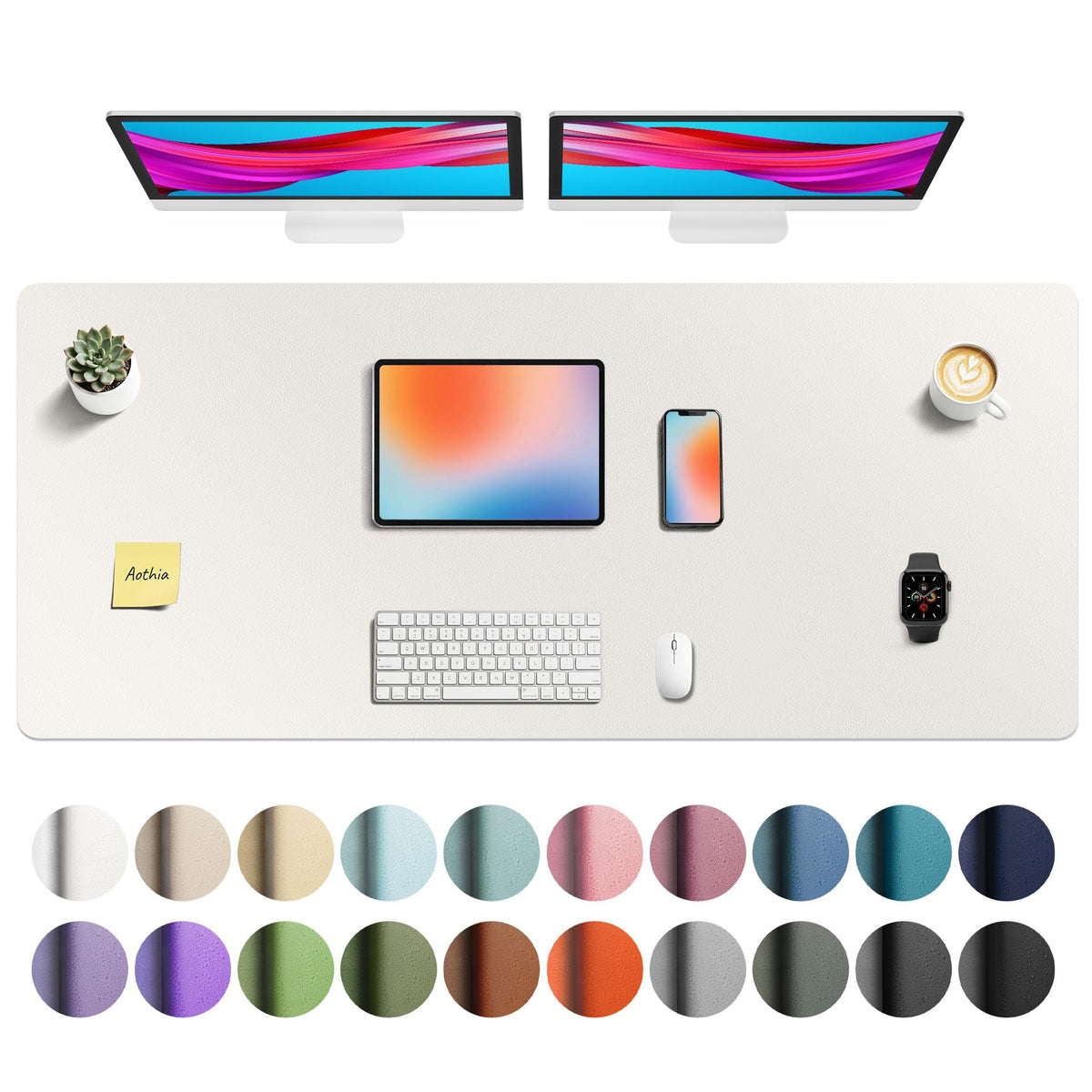 Aothia Faux Leather Desk Mat - Non-Slip PU Leather Desk Blotter, Waterproof Writing Surface, Large