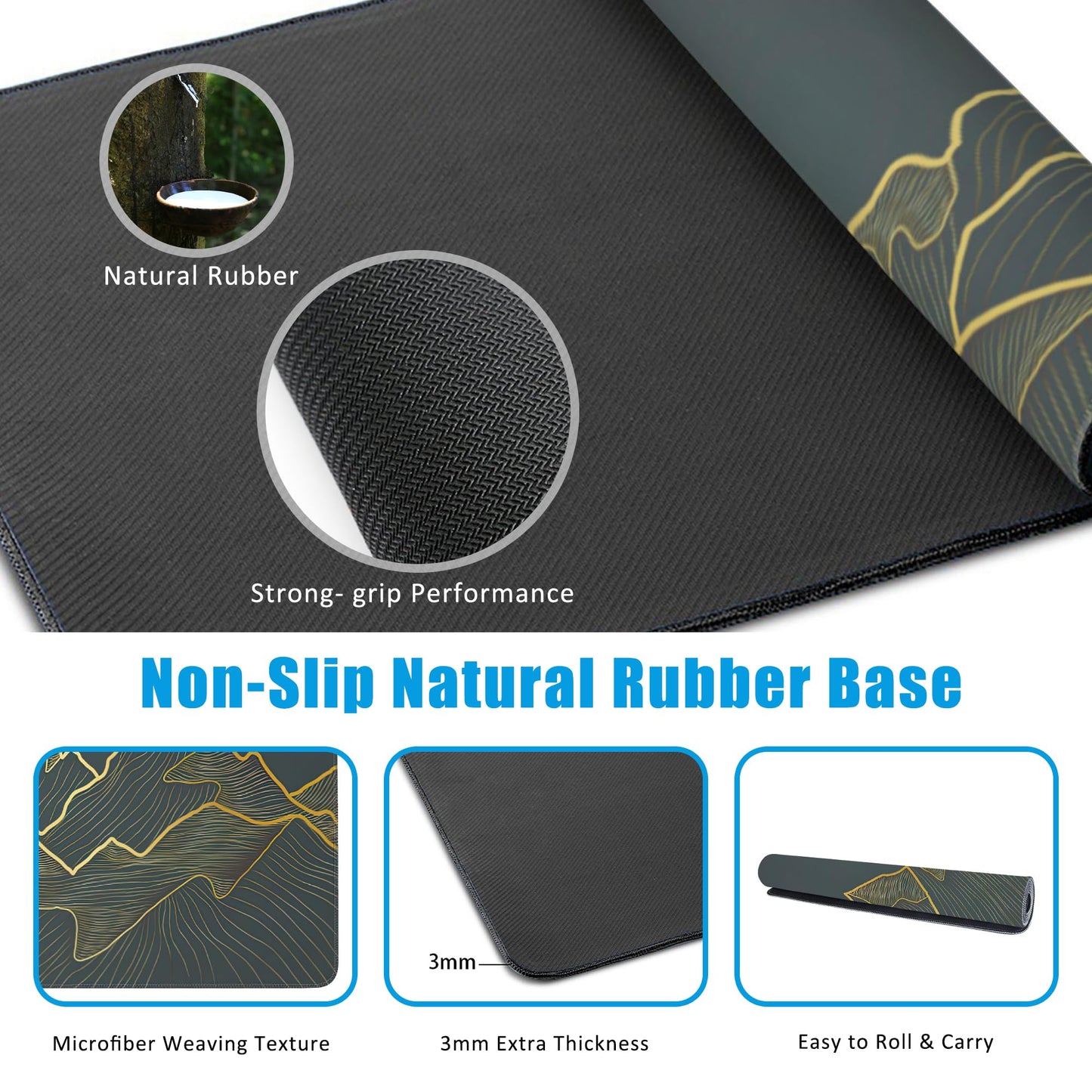 EOBKLAX Mountain Line Art Large Gaming Mouse Pad,Waterproof Desk Mat for Desktop,Non-Slip Rubber