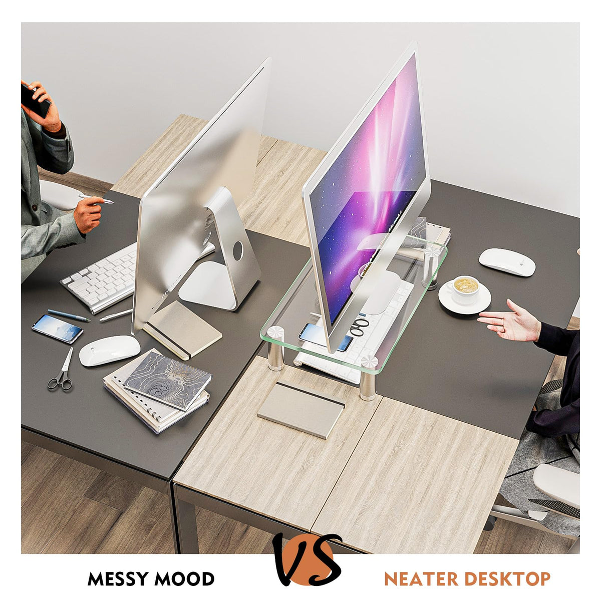 Hemudu Clear Computer Monitor Stand Riser with Height Adjustable Multi Media Desktop Stand for Flat