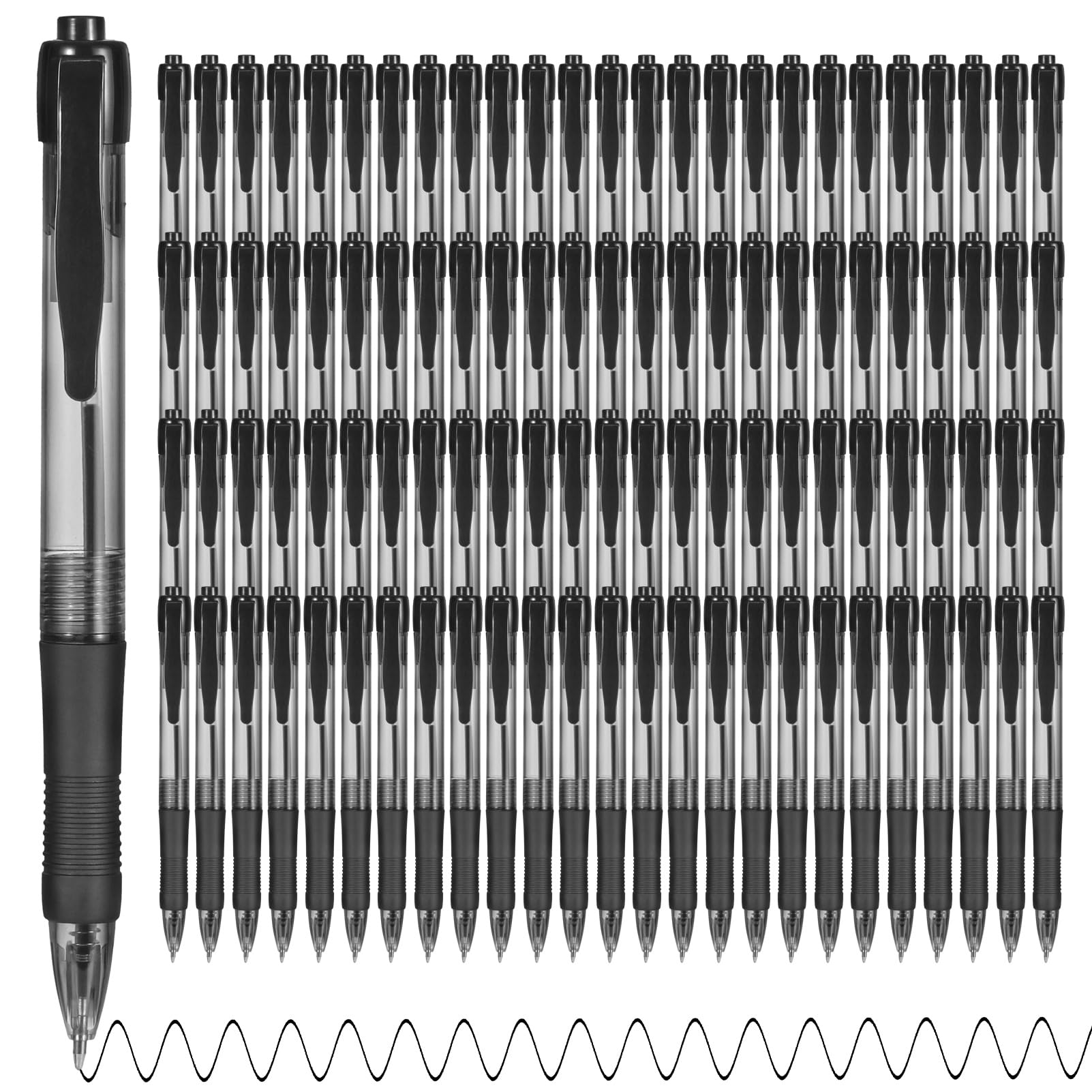 deegtran Pens Bulk, 100 Pack No Bleed Black Ink Click Pens with Soft Grip, Wholesale Retractable