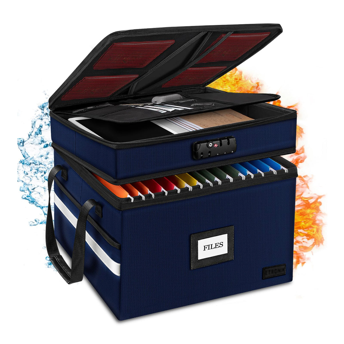 Fireproof File Oganizer with Lock, 2 Layer Fireproof Document Box Storage