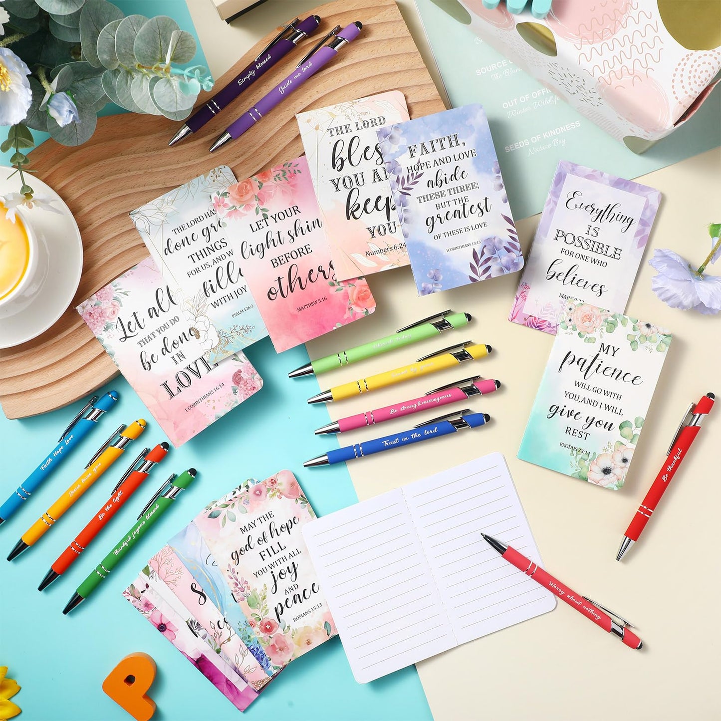 PerKoop 48 Pcs Christian Gifts Notebooks and Pens Bulk - Bible Pocket Notebooks Scripture Ballpoint