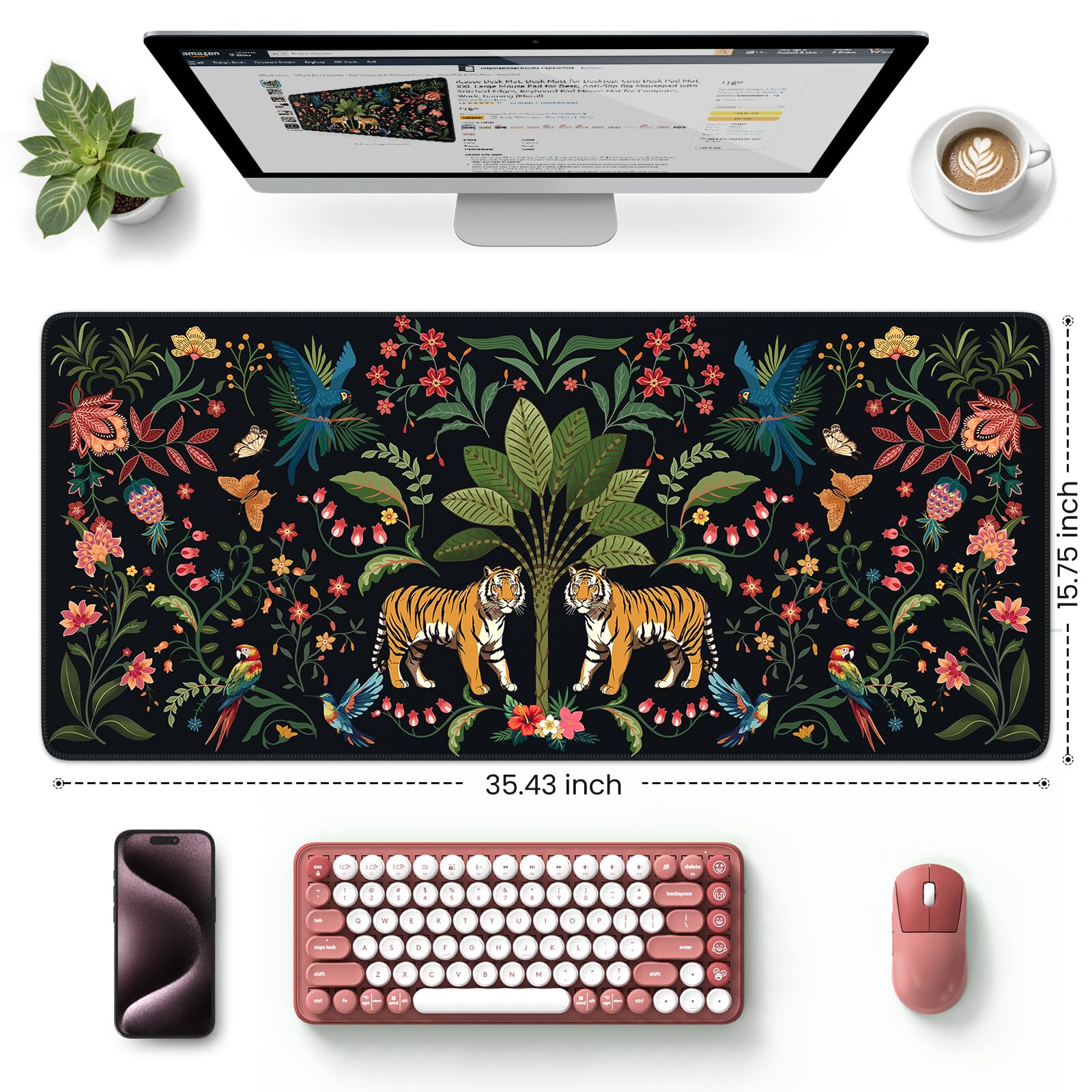 HAOCOO Large Gaming Mouse Pad, Smooth Surface Desk Cover Mat(Jungle)