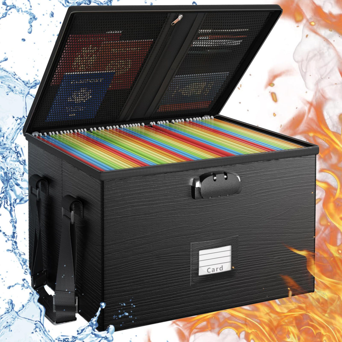 ROSONG Fireproof Document Box File Organizer - Portable Locking Filing Storage Box with Handle